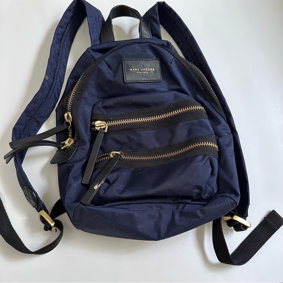 Marc Jacobs multi-zipper biker backpack blue gold 12”